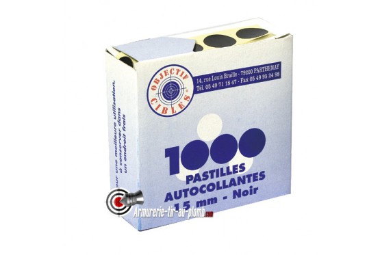 Lot de 1000 pastilles noires 15 mm autocollantes pour cibles