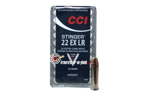 Cartouches CCI Calibre 22LR - Stinger Copper-plated Hollow Point