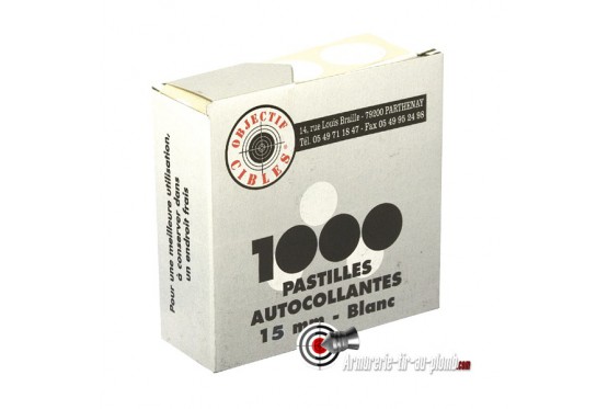 Lot de 1000 pastilles blanches 15mm autocollantes pour cibles