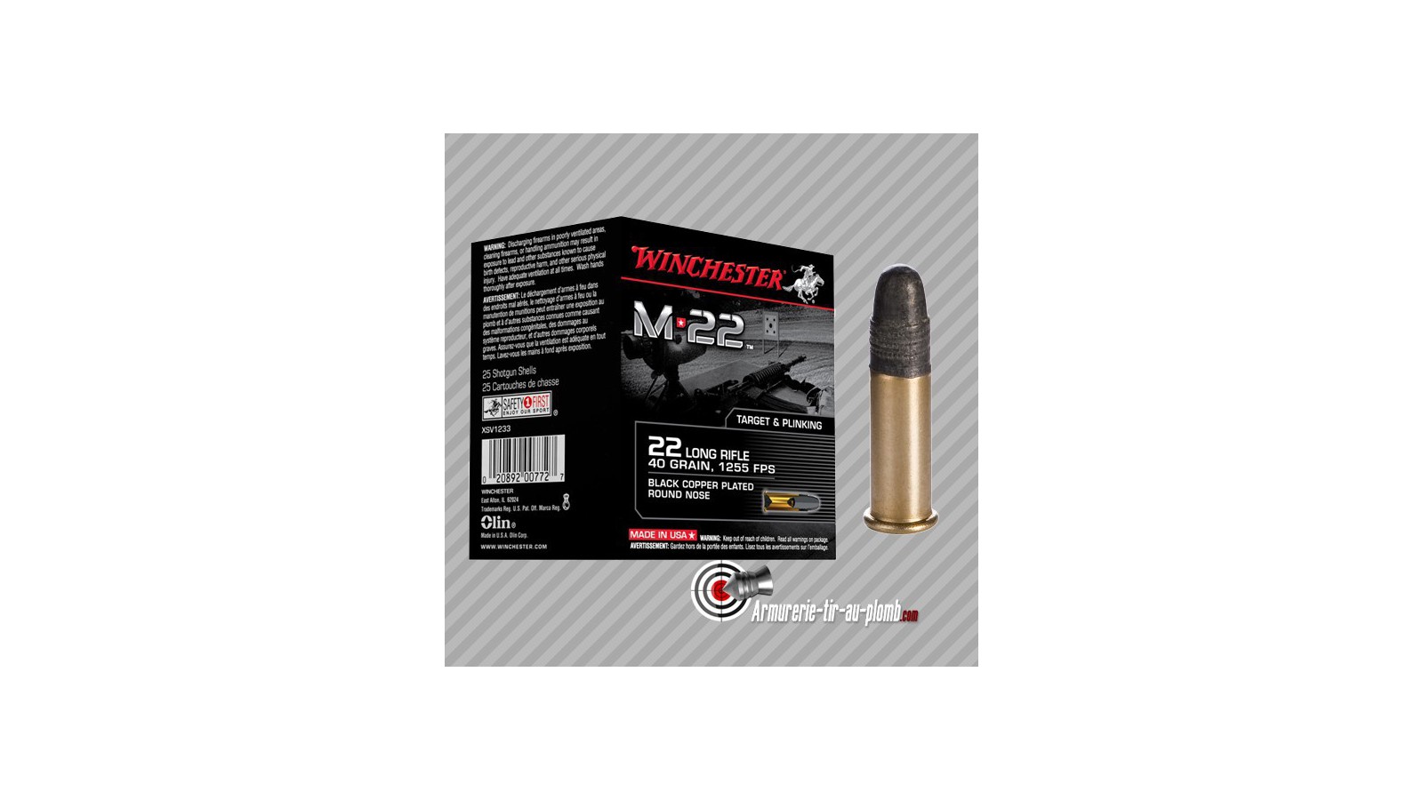 400 cartouches 22LR Winchester M22 tête pleine - munitions 22LR vrac