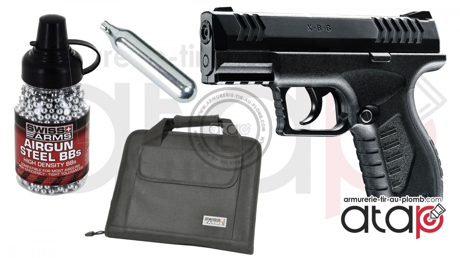 Kit revolver Swiss Arms.357 + CO2 + 1500 plombs BBS + 100 cibles -  Armurerie Loisir