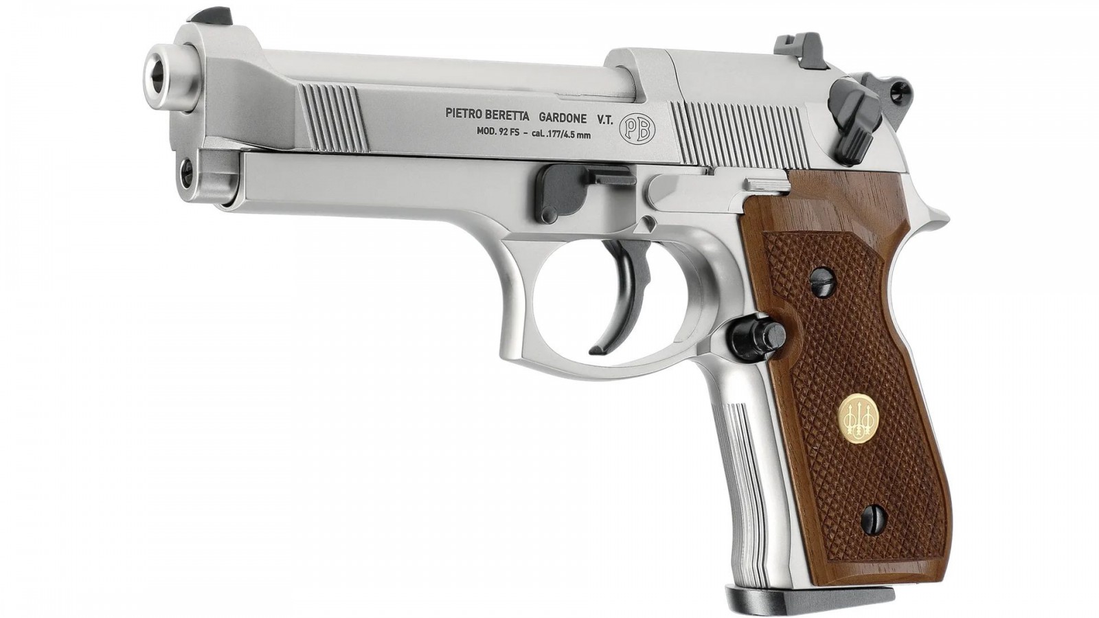 Beretta 92 FS nickel mat crosse bois - Pistolet à plomb